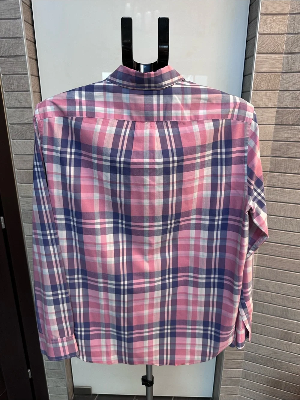 J. Crew Stretch Pink and Navy Plaid Cotton Button-Down Shirt